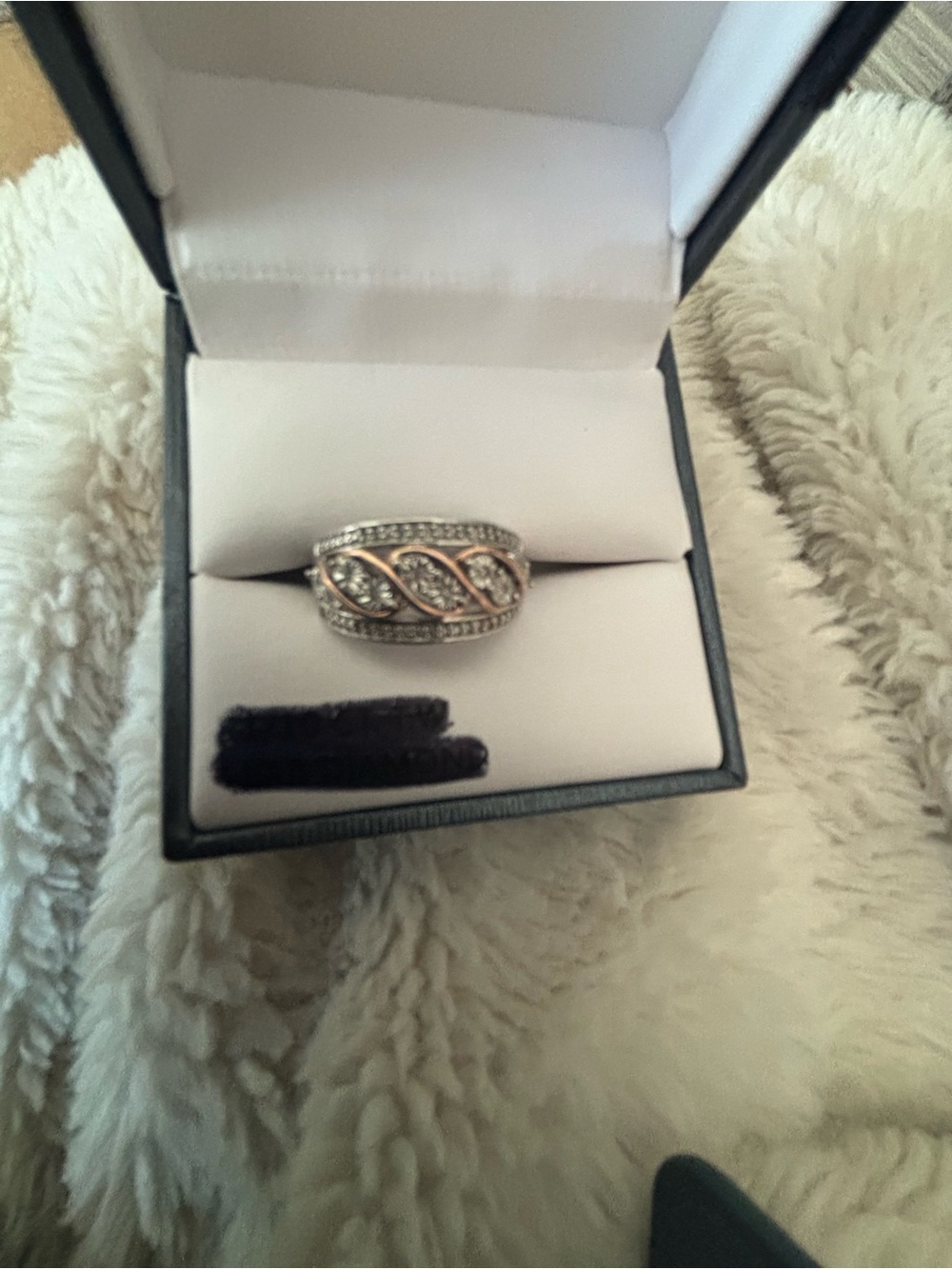 Kohl's Two-Tone Crystal Twist Ring in Silver and Rose Gold
